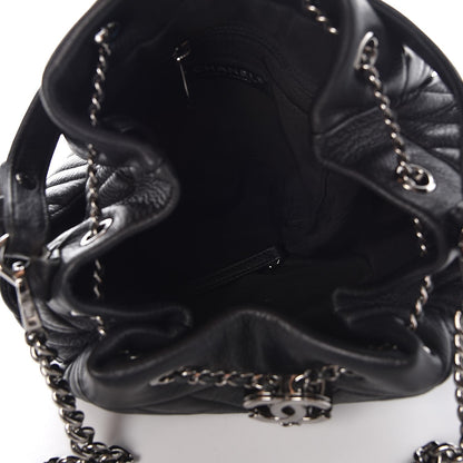 Chanel Deerskin Chevron Small CC Chain Bucket Bag Black 5 of 7