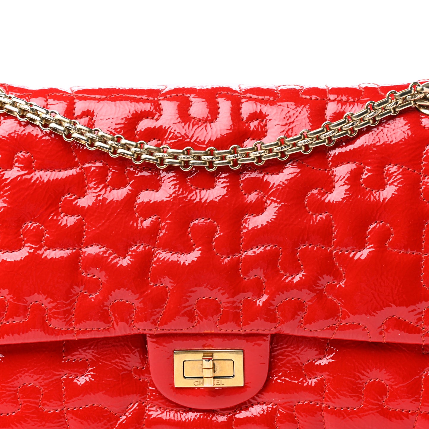 Crackled Patent Calfskin Puzzle Reissue 226 Flap Red