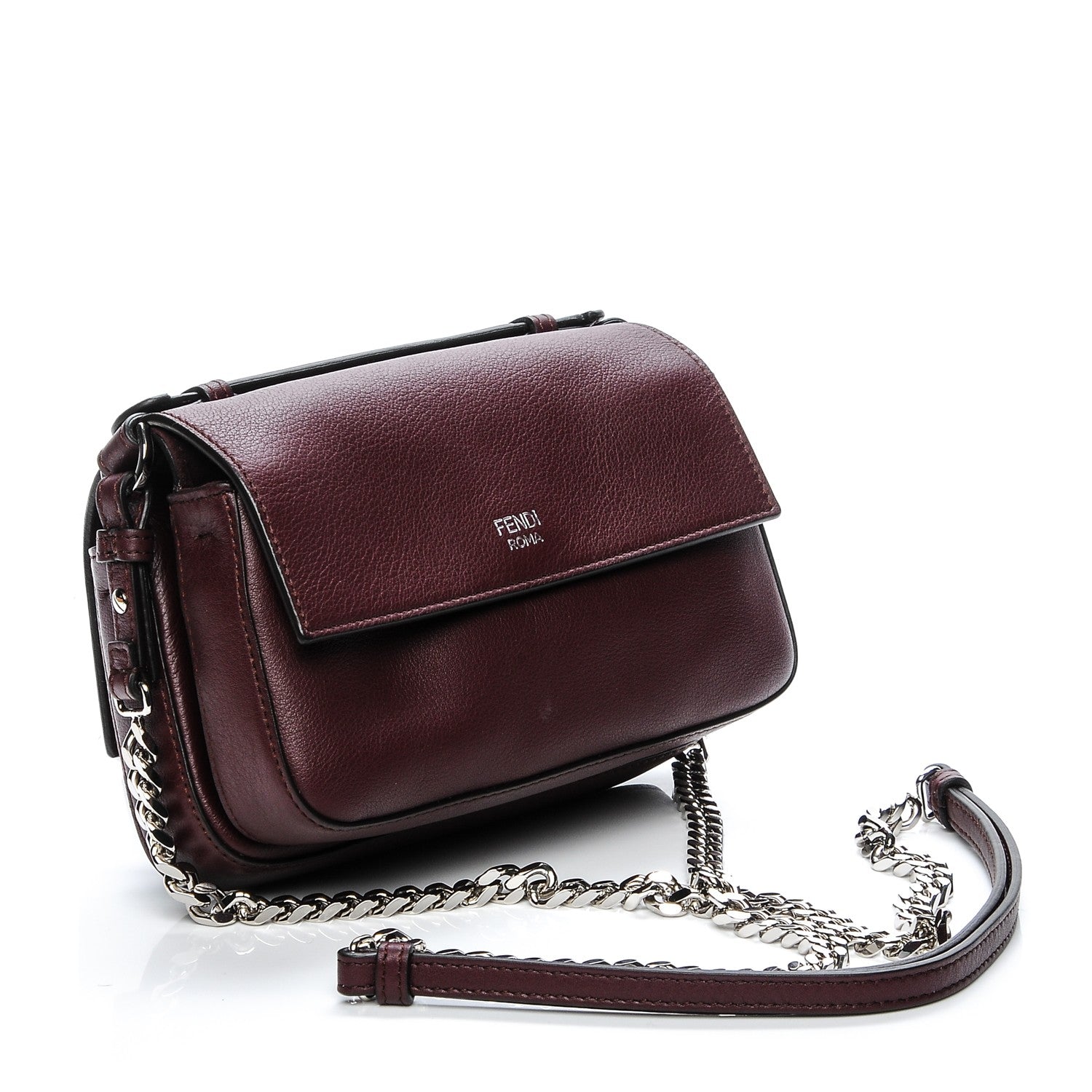 Fendi Elaphe Vitello Dolce Pequin Inlay Studded Micro Double Baguette Bordeaux Sky 3 of 9