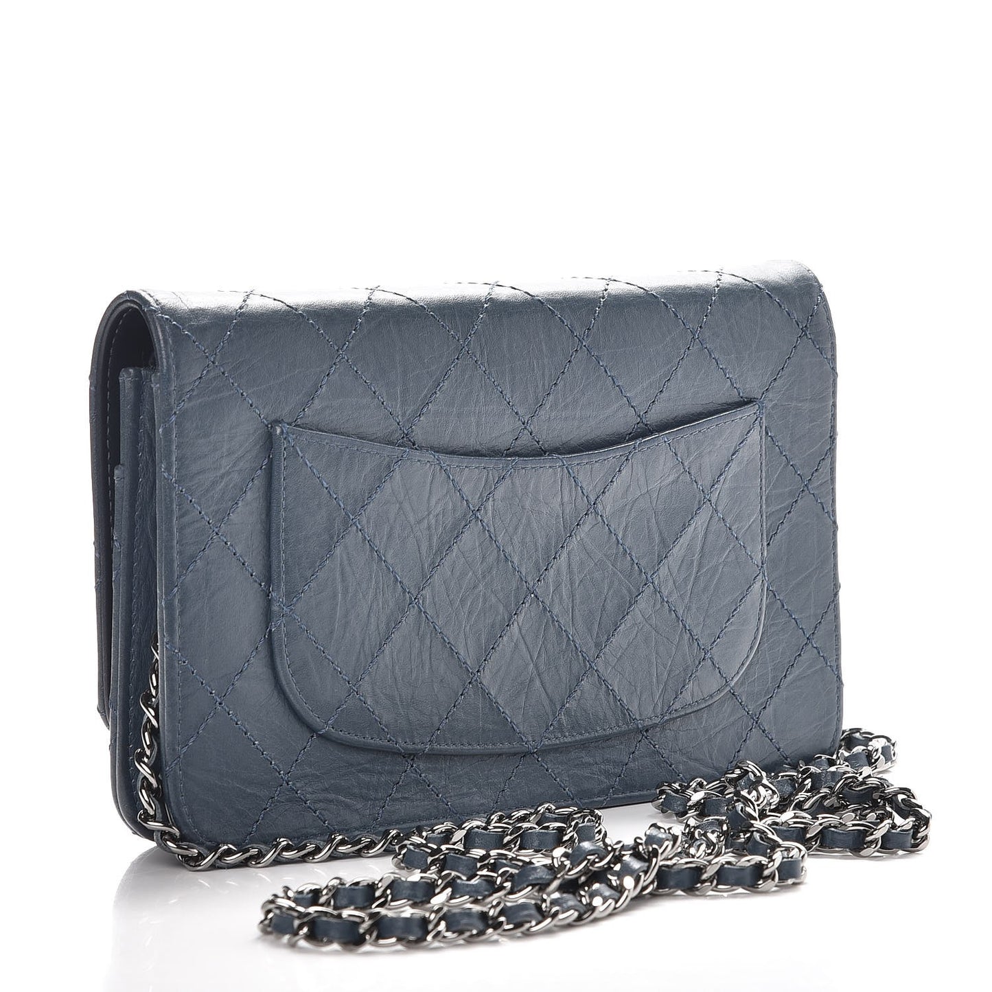 Aged Lambskin Quilted Reissue Wallet On Chain WOC Dark Blue