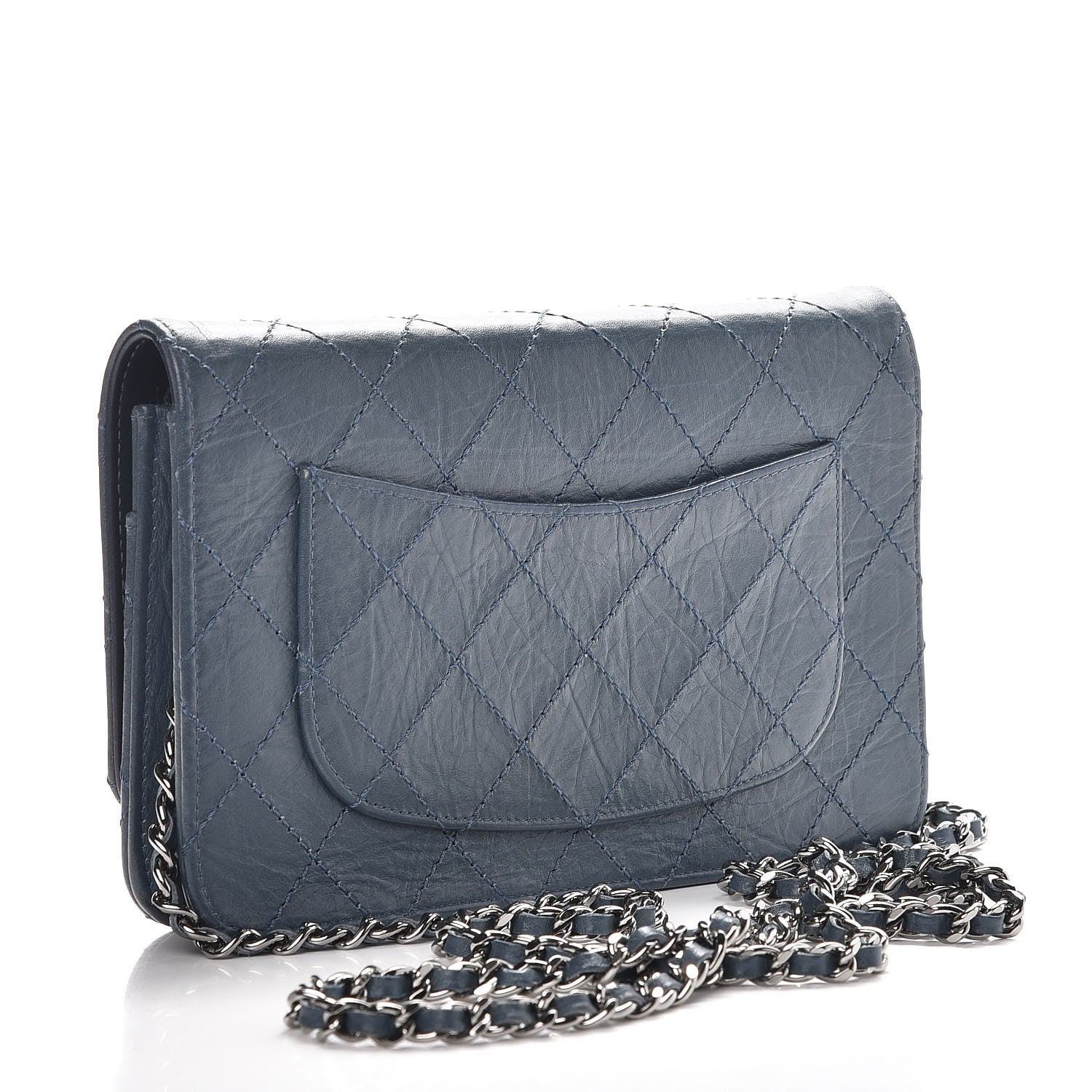 Chanel Aged Lambskin Quilted Reissue Wallet On Chain WOC Dark Blue 3 of 10