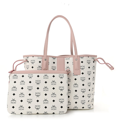 MCM Visetos Medium Liz Reversible Shopper Tote White Soft Pink 4 of 22