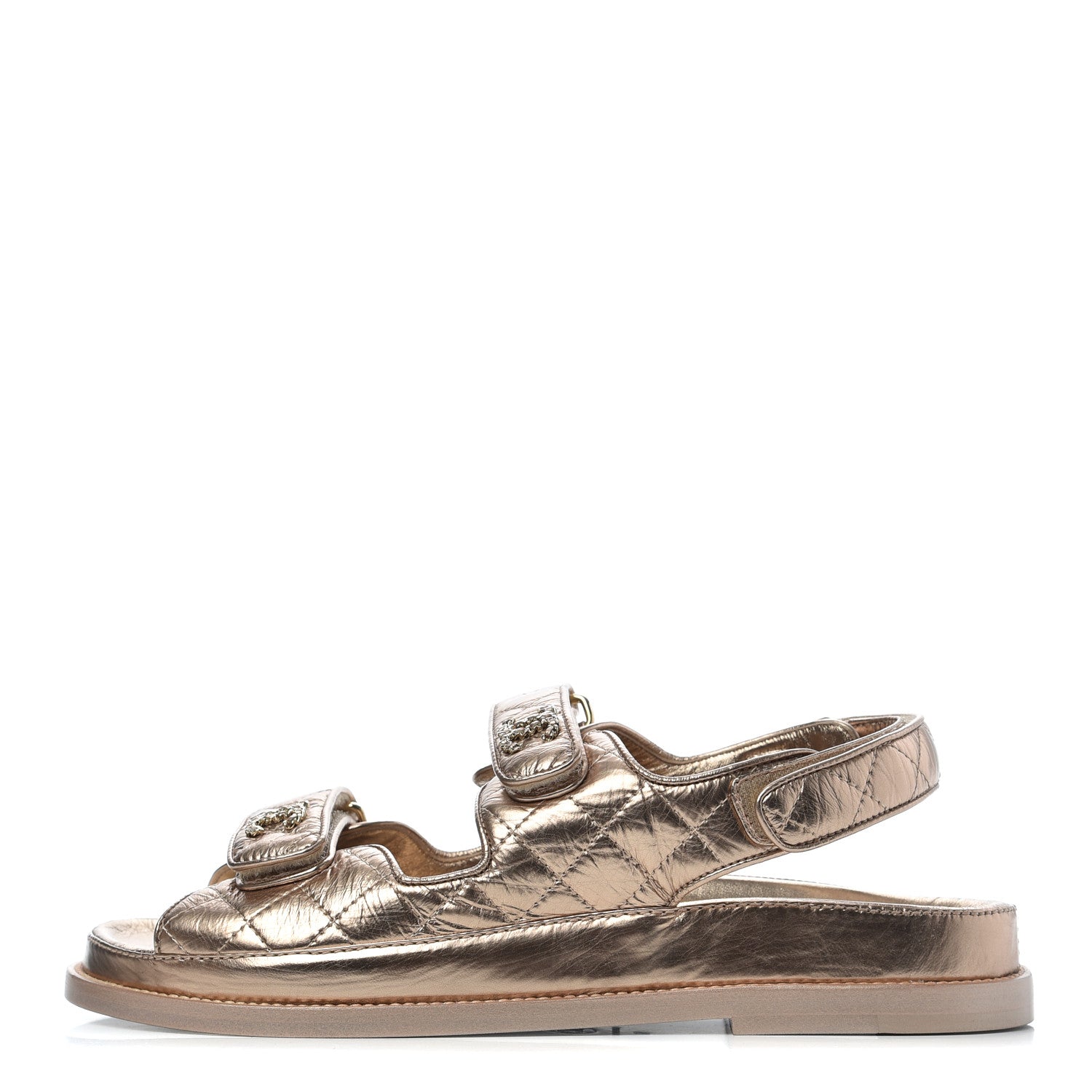 Chanel Iridescent Lambskin Quilted Velcro Dad Sandals 39 Light Bronze 1 of 9