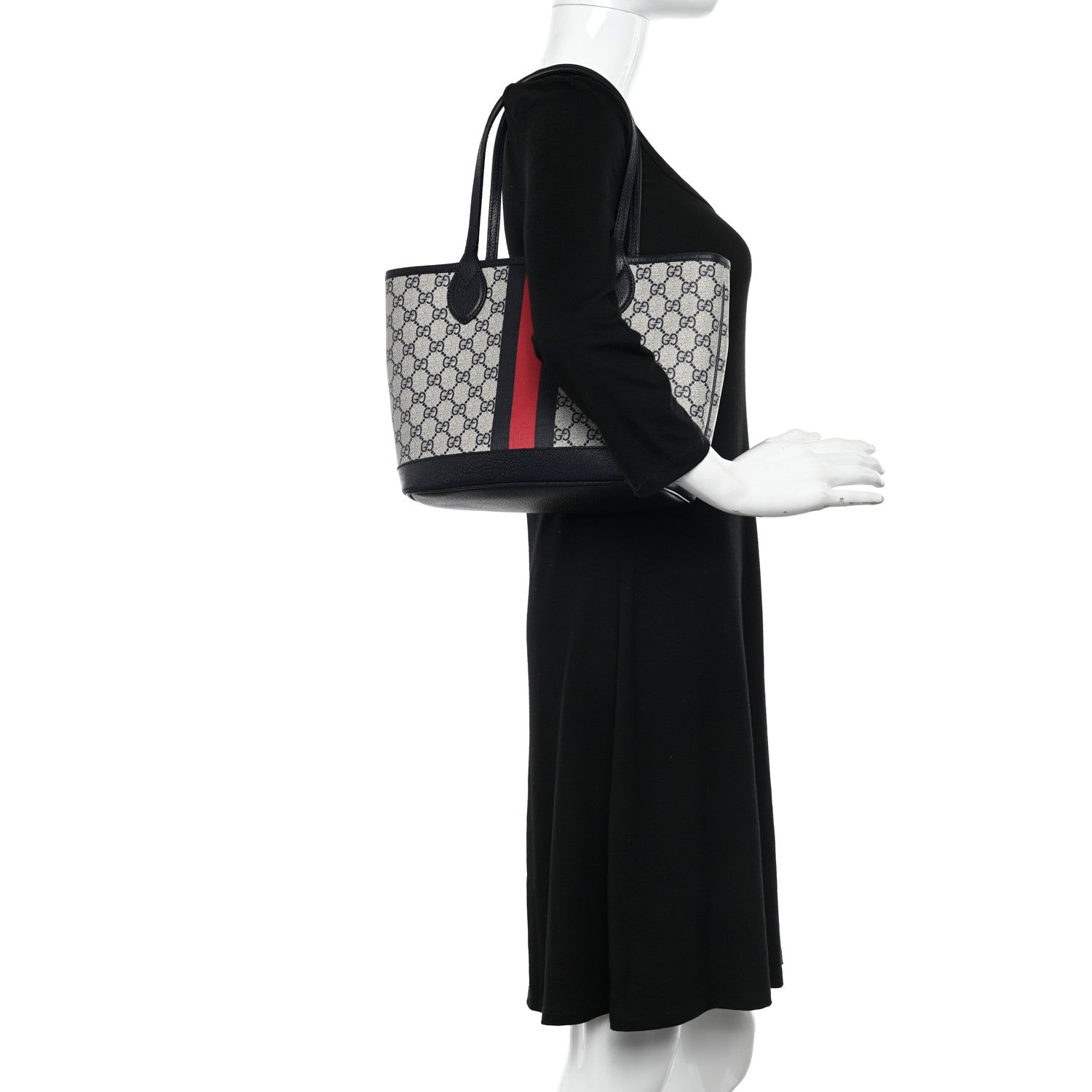 Gucci GG Supreme Monogram Textured Dollar Calfskin Web Small Ophidia Tote Beige Blue 2 of 10