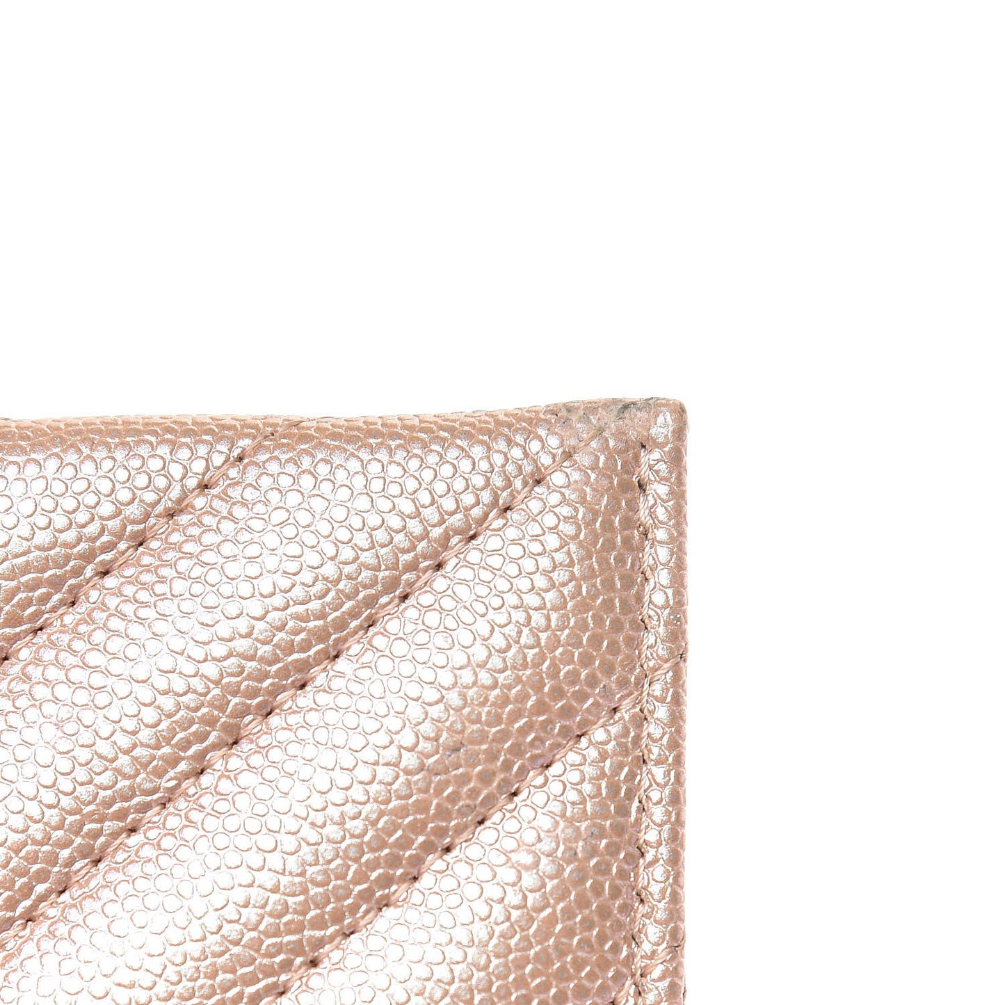 Iridescent Caviar Chevron Quilted Card Holder Beige