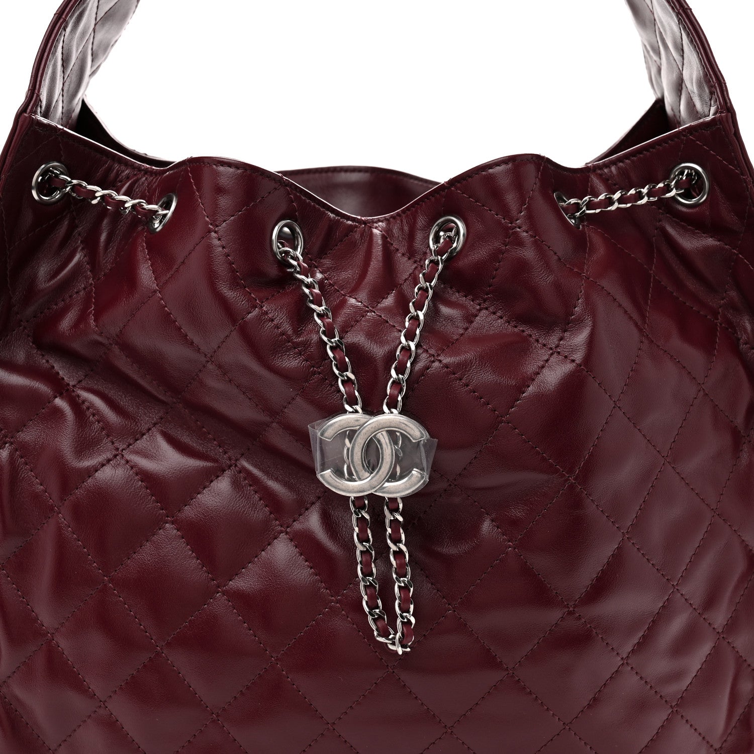 Chanel Shiny Crumpled Calfskin Quilted Medium Chanel 25 Handbag Dark Burgundy 9 of 11