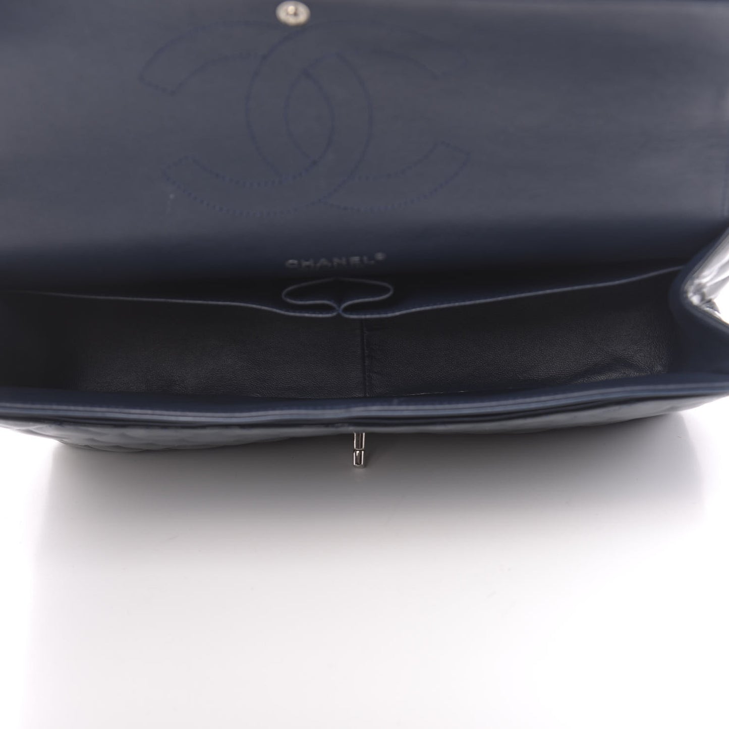 Patent Quilted Maxi Double Flap Navy Blue