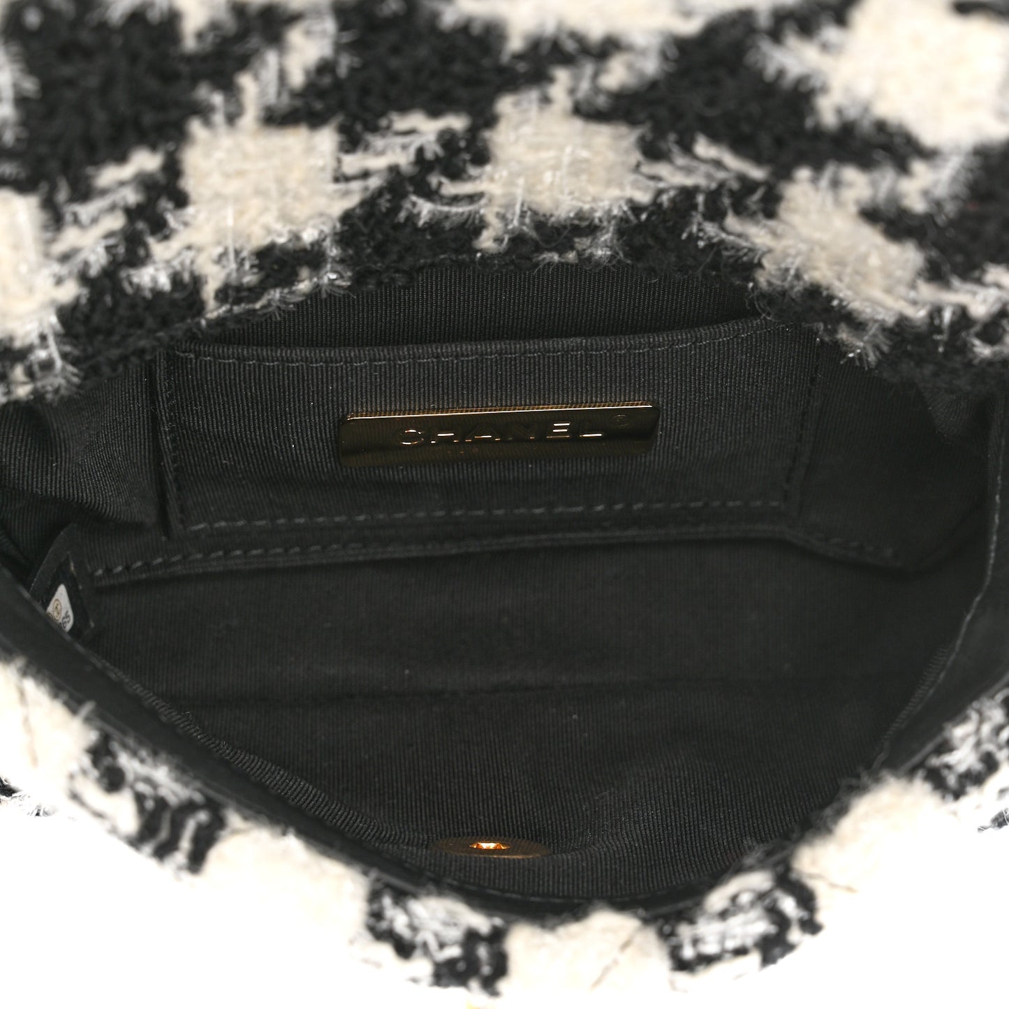 Tweed Quilted Chanel 19 Waist Bag Black Ecru White