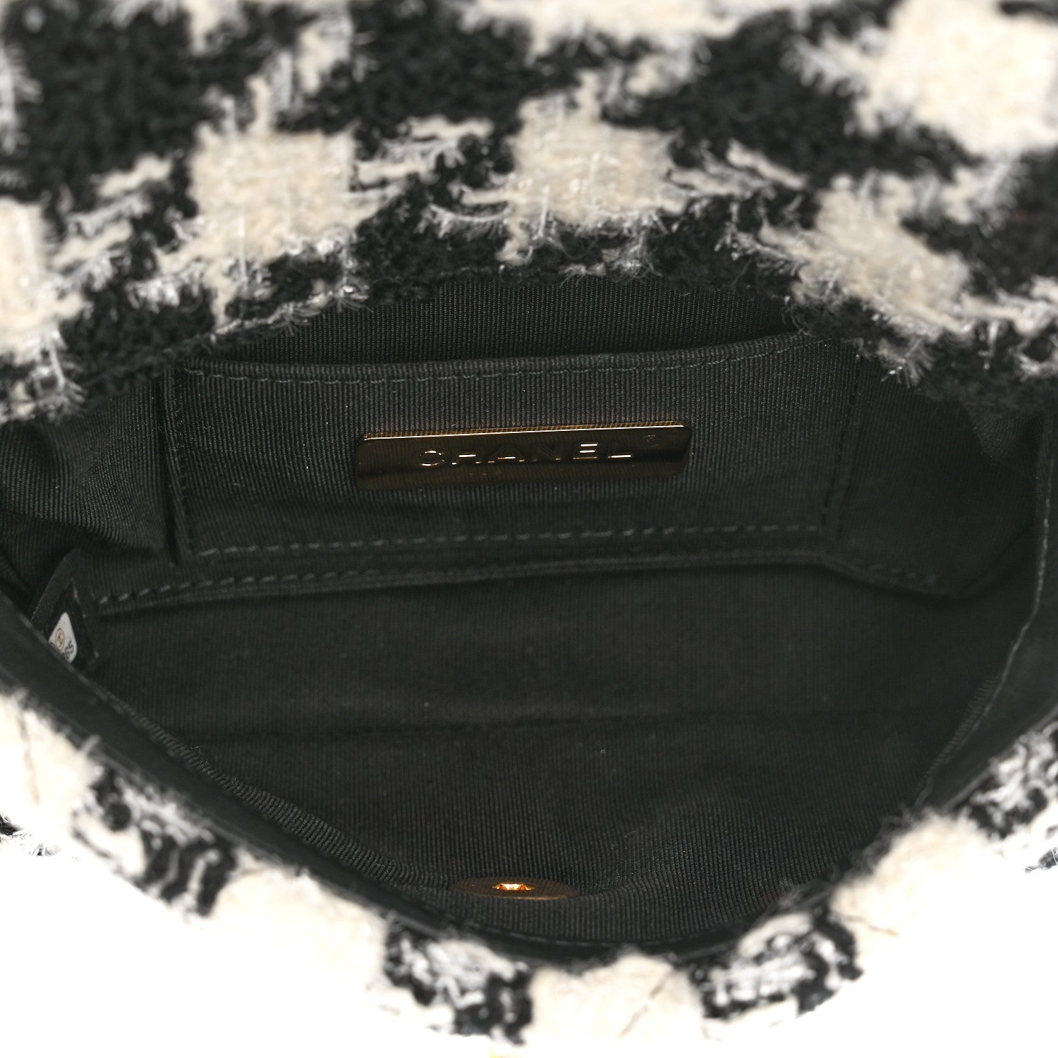 Chanel Tweed Quilted Chanel 19 Waist Bag Black Ecru White 5 of 10