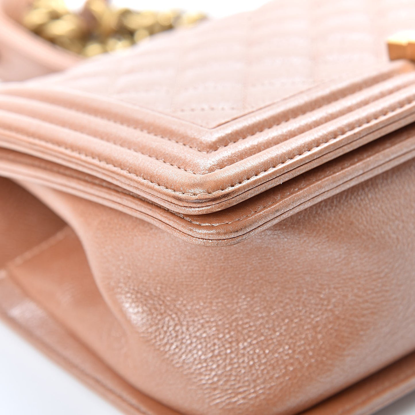 Metallic Calfskin Quilted Medium Boy Flap Dark Gold