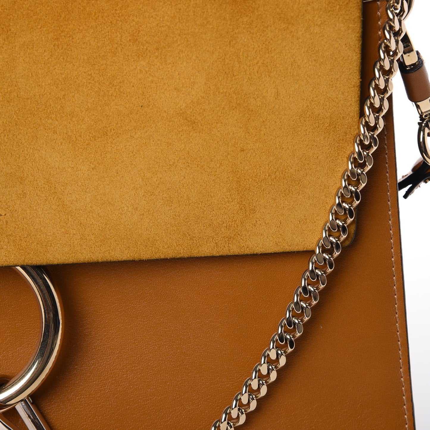 Suede Calfskin Medium Faye Shoulder Bag Mustard Brown