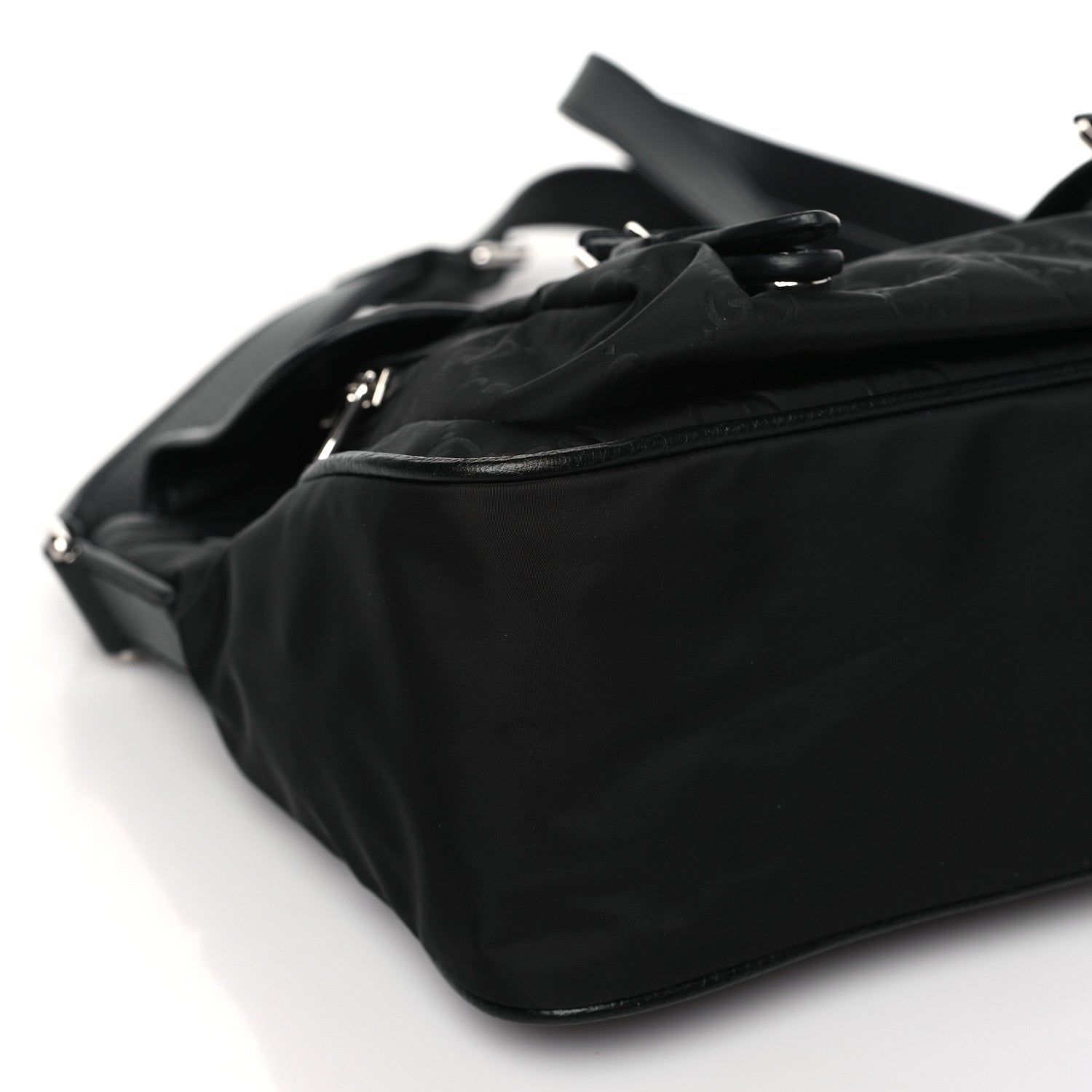 Gucci Nylon Monogram Double Buckle Flap Messenger Bag Black 8 of 9