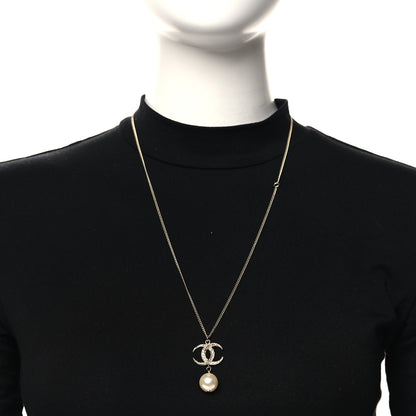Chanel Pearl Crystal CC Drop Necklace Gold 2 of 4