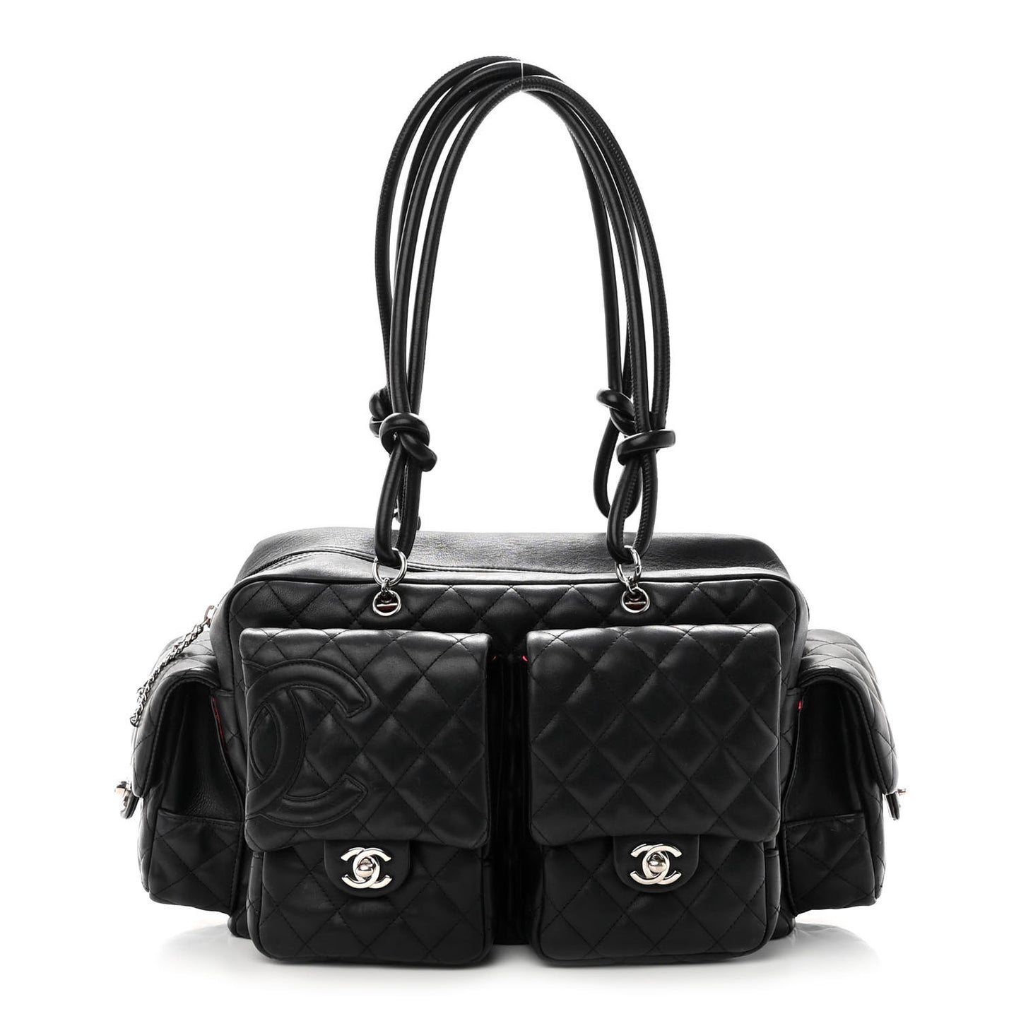 Calfskin Quilted Large Cambon Multipocket Reporter Black