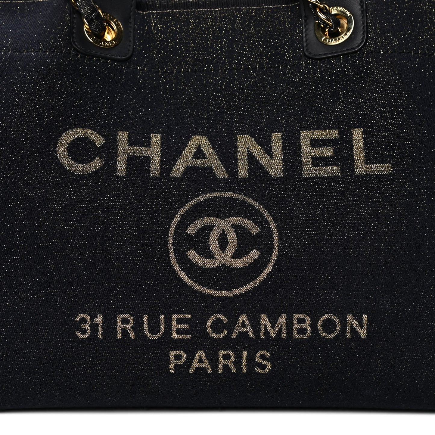 Lurex Canvas Medium Deauville Tote Navy Blue Gold