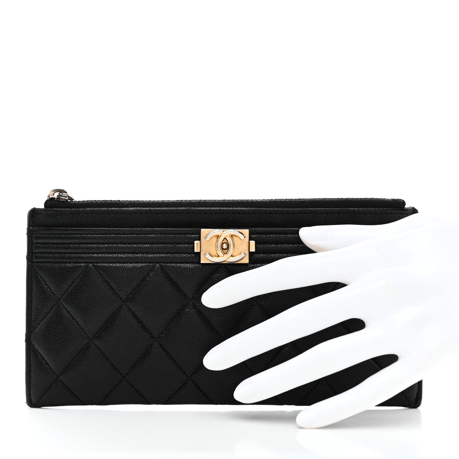 Chanel Caviar Quilted Classic Zip Boy Pouch Black 2 of 7