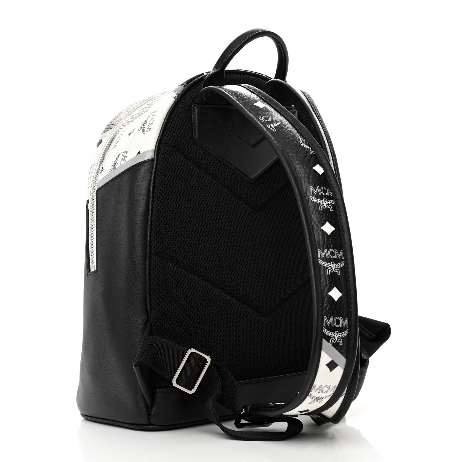 MCM Visetos Chevron Colorblock Small Stark Backpack Black White 3 of 15