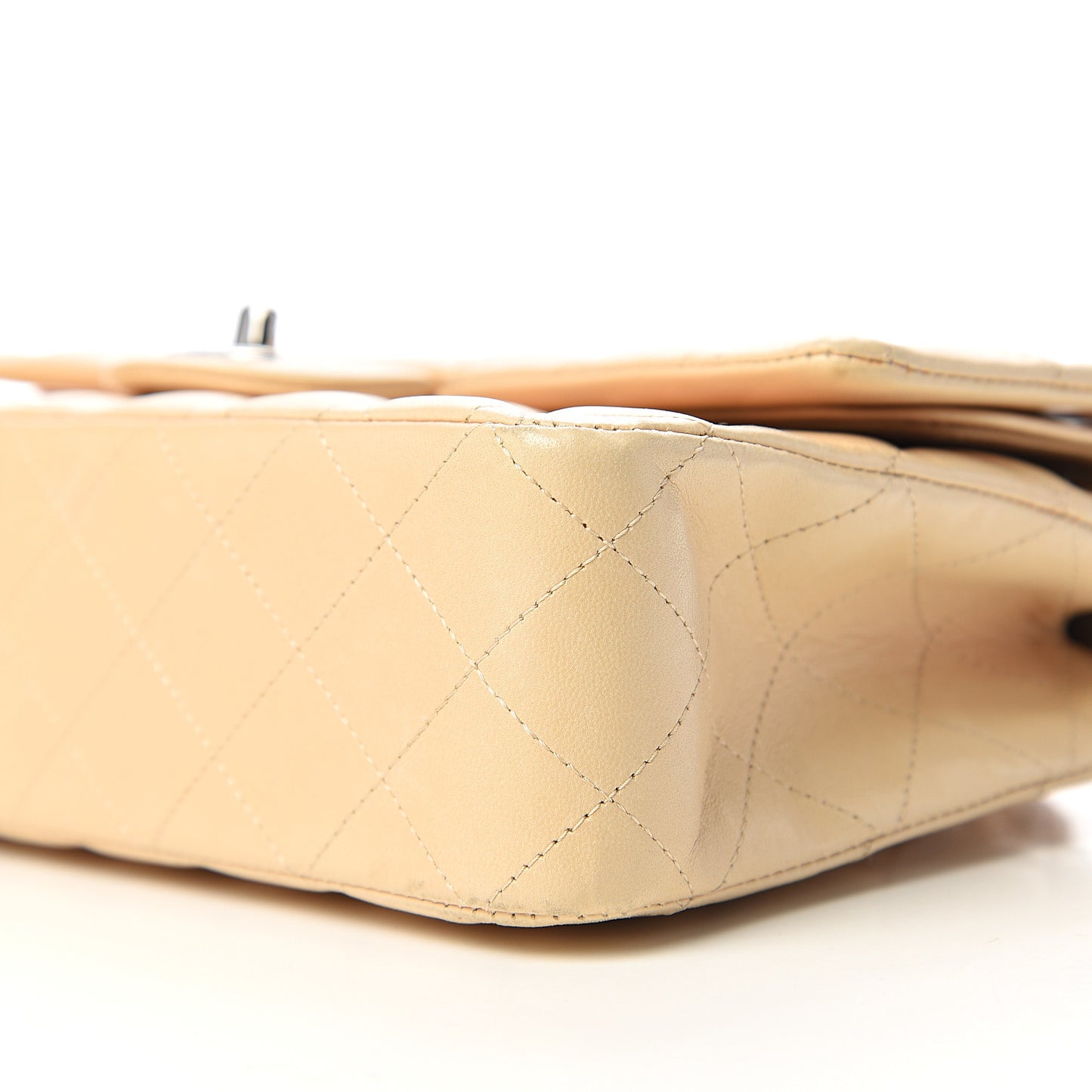 Lambskin Quilted Medium Double Flap Beige Clair