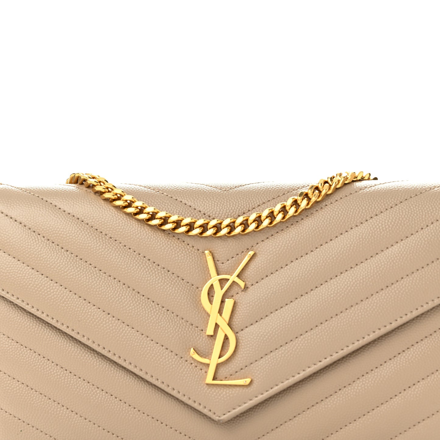 Grain De Poudre Matelasse Chevron Monogram Chain Wallet Dark Beige
