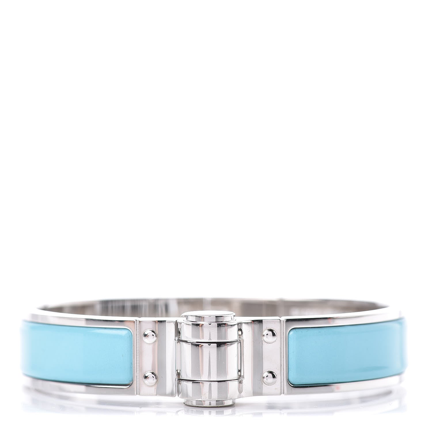 Hermes Enamel Charniere Uni Narrow Hinged Bracelet S Bleu Turquoise 1 of 5