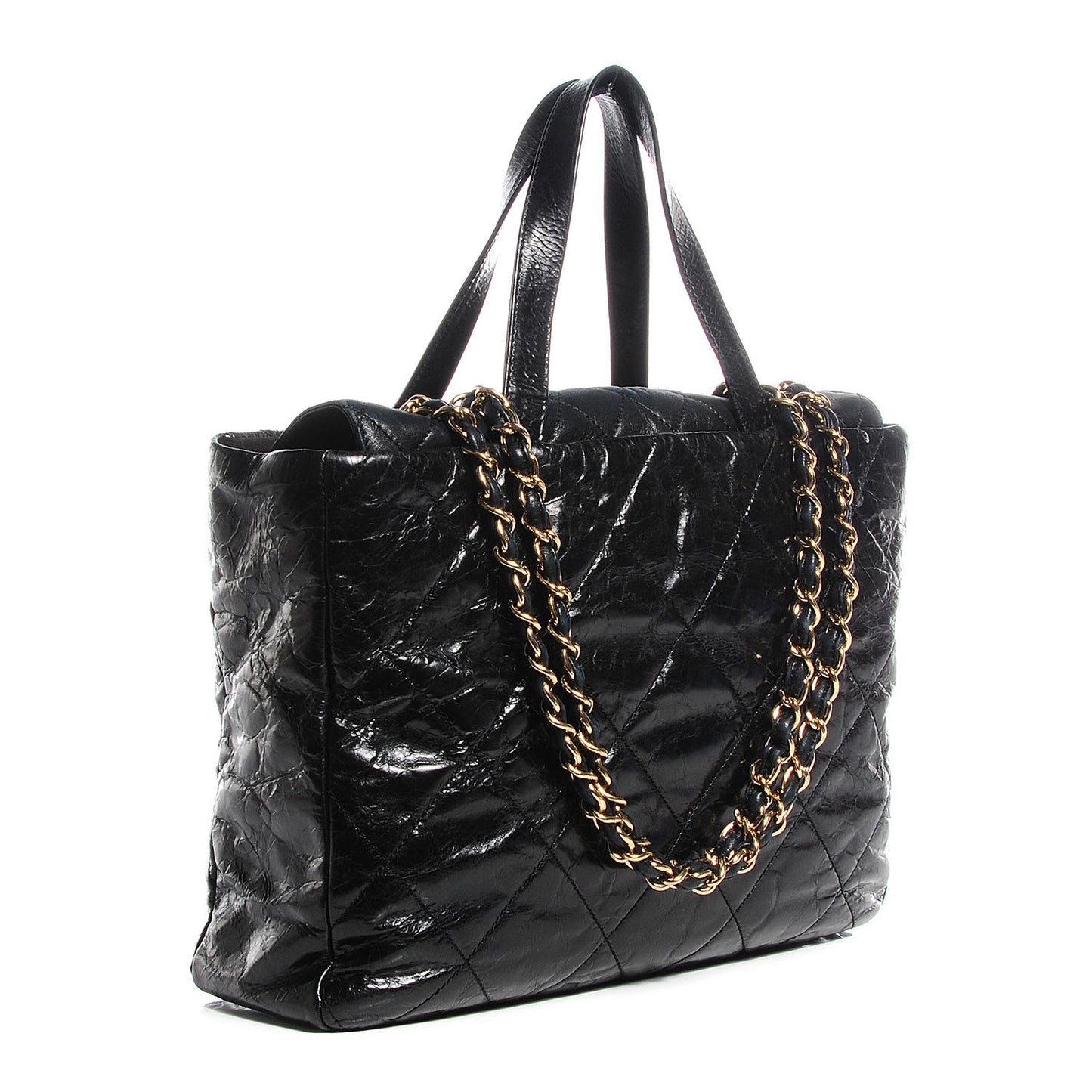 Glazed Calfskin Portobello Tote Black