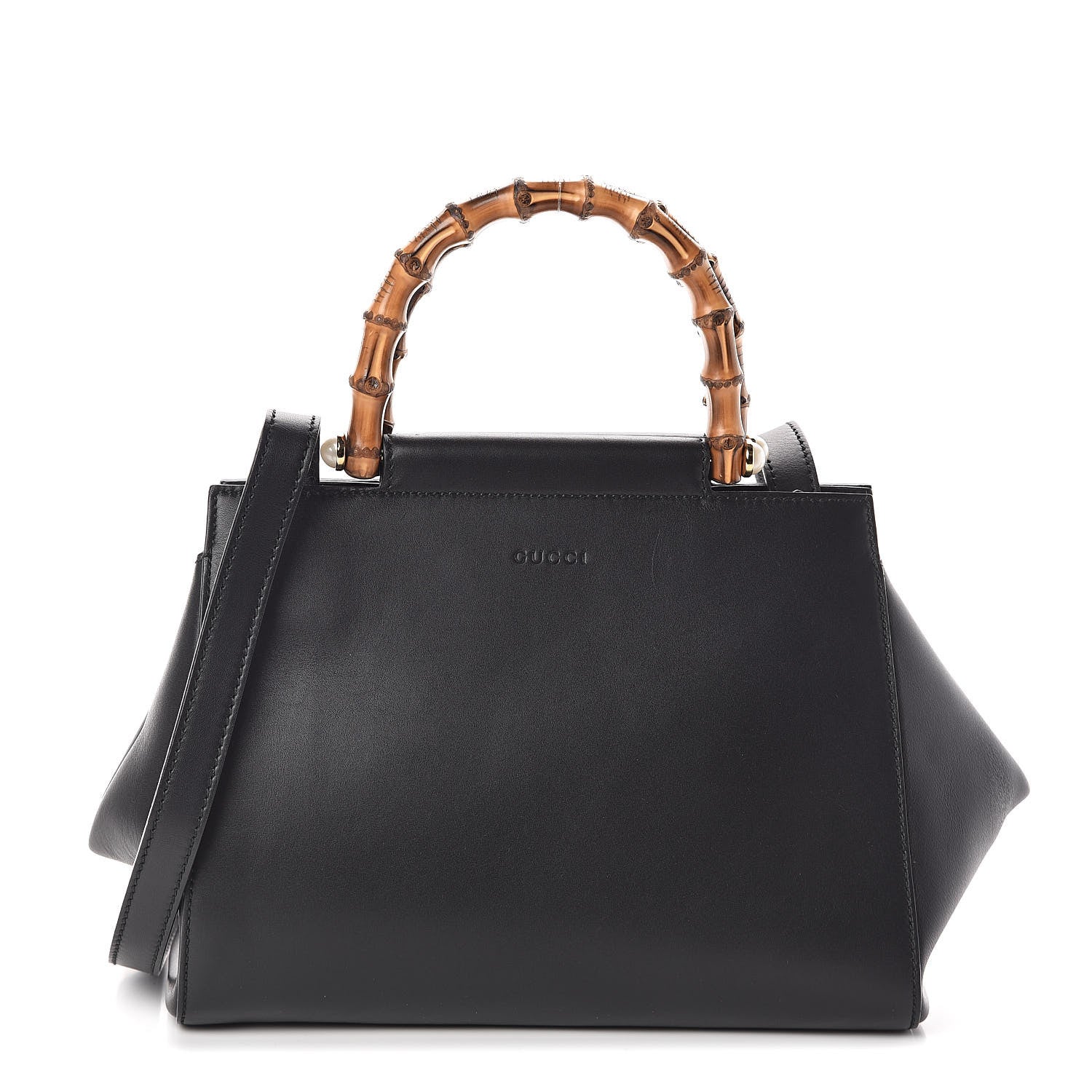 Gucci Nappa Bamboo Small Nymphaea Top Handle Bag Black 1 of 10