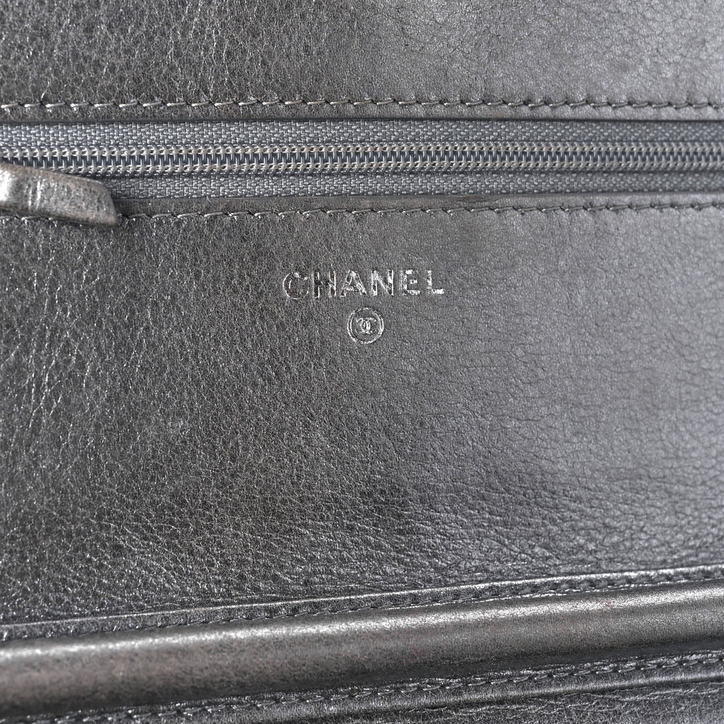 Metallic Calfskin Quilted Boy Wallet On Chain WOC Silver