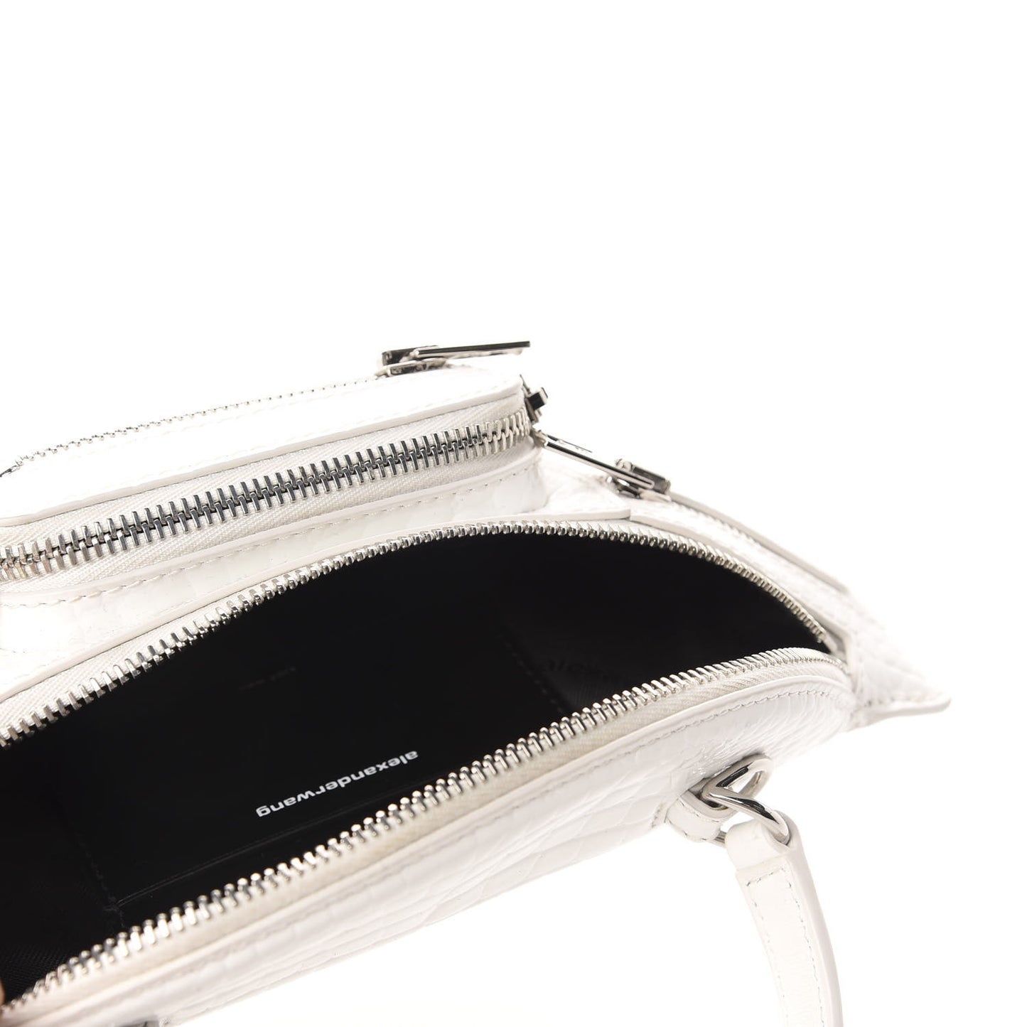 Crocodile Embossed Patent Mini Top Handle Attica Belt Bag White