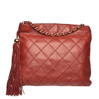 Chanel Lambskin Stitched Tassel Shoulder Bag Red 1 of 9