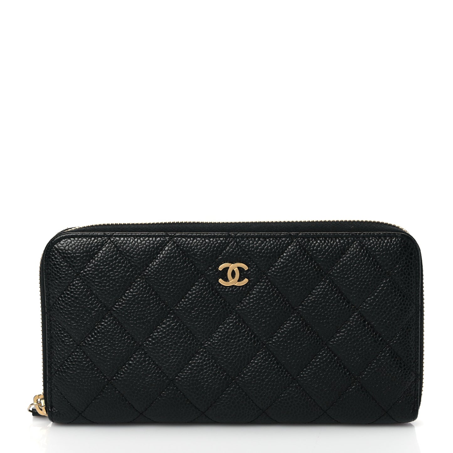Caviar Quilted Large Gusset Zip Around Wallet Black