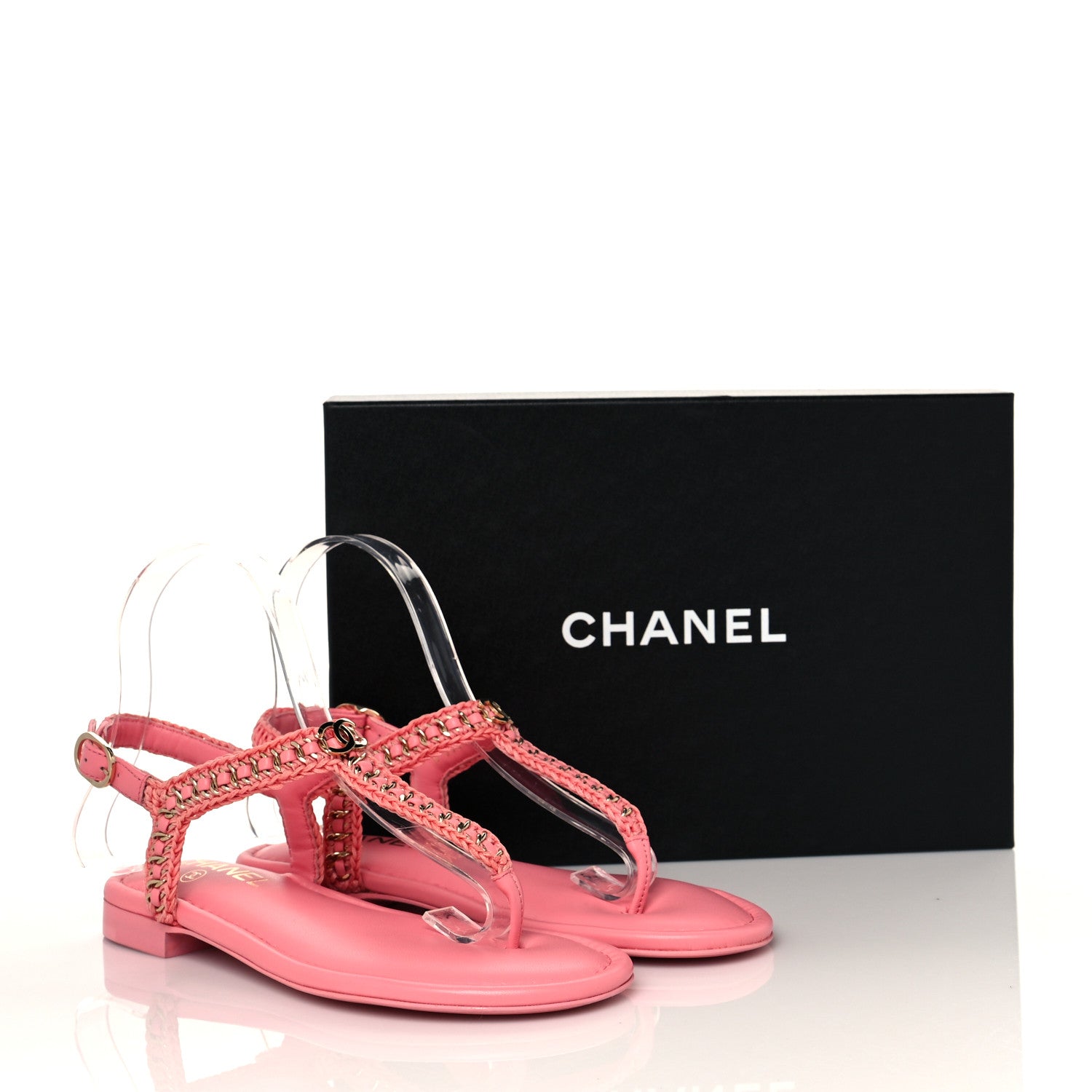 Chanel Lambskin Embroidered CC Thong Sandals 36 Pink 9 of 9