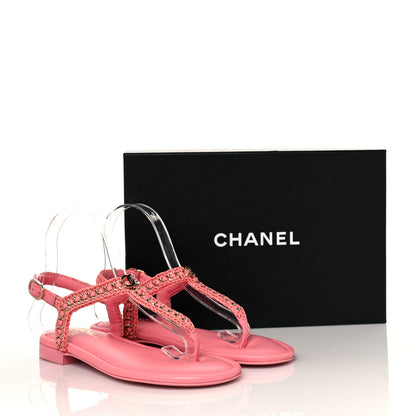 Chanel Lambskin Embroidered CC Thong Sandals 36 Pink 9 of 9
