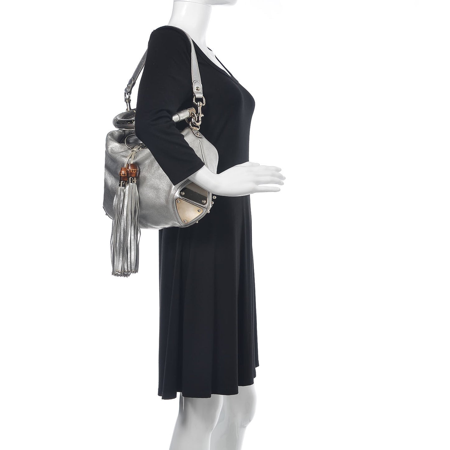 Metallic Calfskin Medium Indy Top Handle Hobo Silver