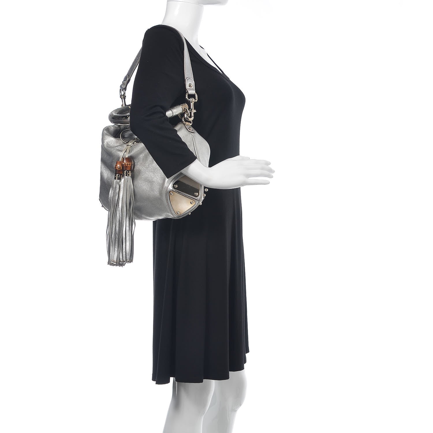 Gucci Metallic Calfskin Medium Indy Top Handle Hobo Silver 2 of 17