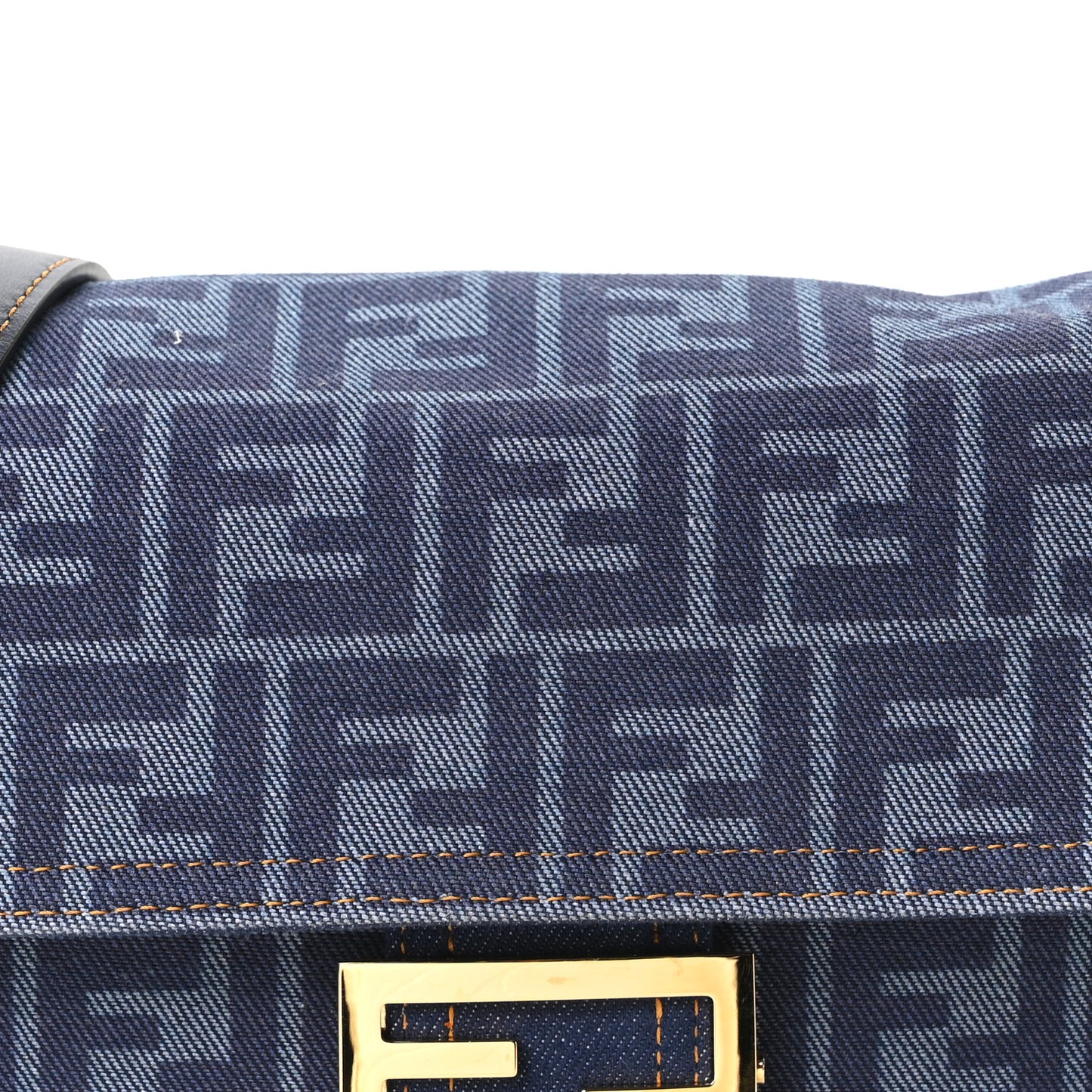 Denim FF Embroidered Reversible Baguette Blue