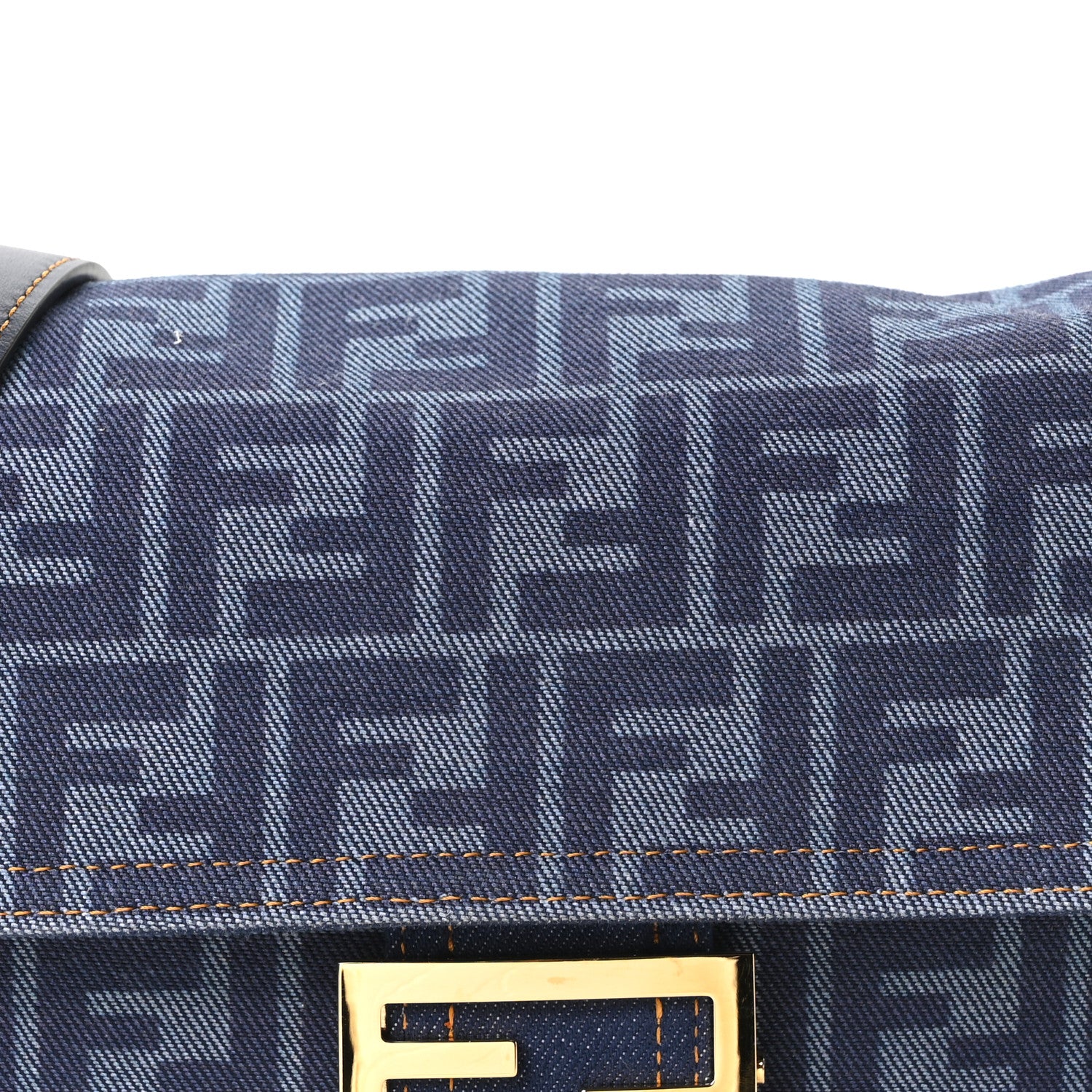 Fendi Denim FF Embroidered Reversible Baguette Blue 7 of 9