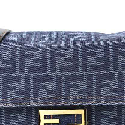 Fendi Denim FF Embroidered Reversible Baguette Blue 7 of 9