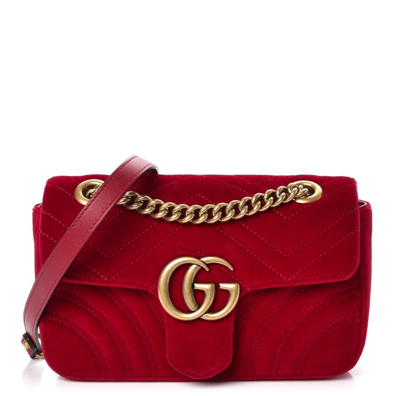 Gucci Velvet Matelasse Mini GG Marmont Shoulder Bag Hibiscus Red 1 of 8