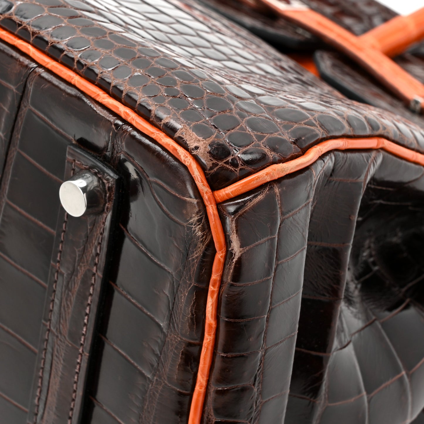 Shiny Porosus Crocodile Birkin 35 Havane Orange