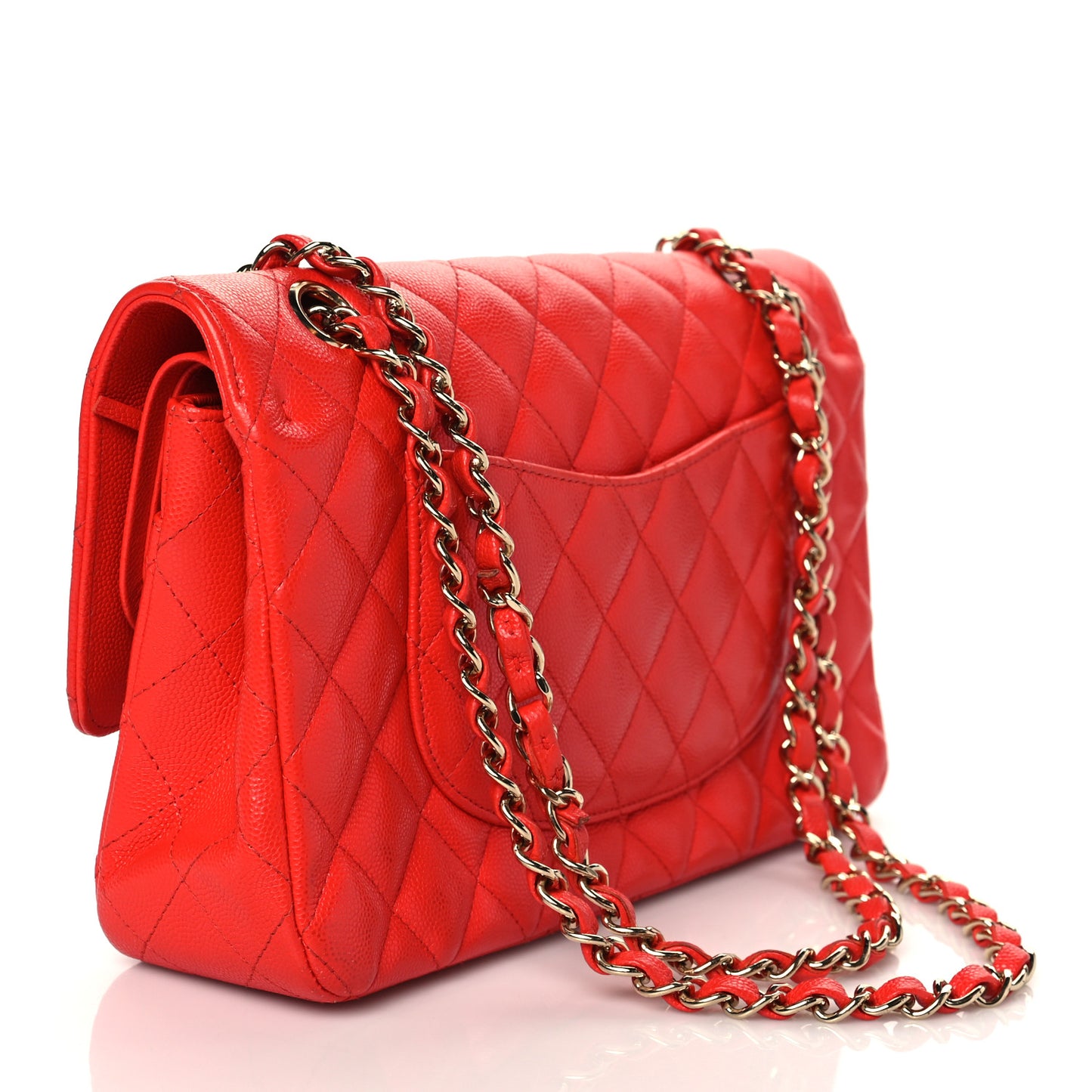 Caviar Quilted Medium Double Flap Red