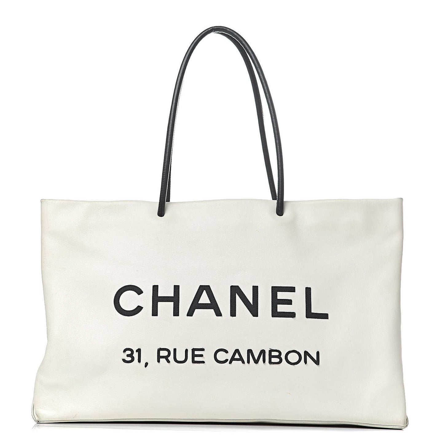 Calfskin Large Essential 31 Rue Cambon Tote White Black