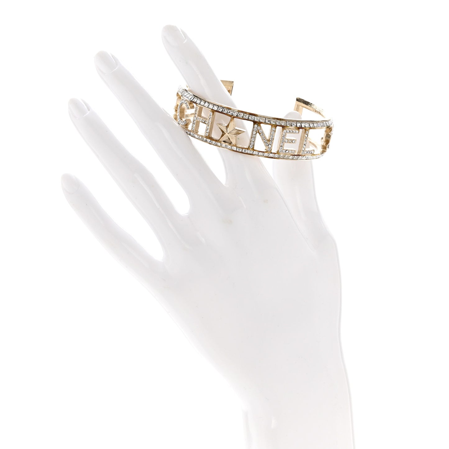 Crystal Baguette Logo Cuff Bracelet Gold