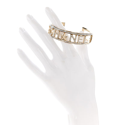 Chanel Crystal Baguette Logo Cuff Bracelet Gold 2 of 4