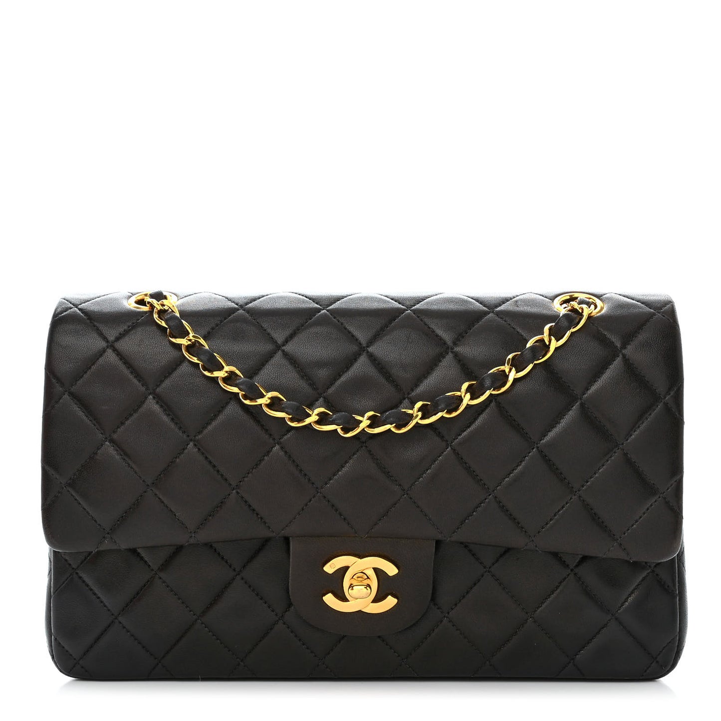 Lambskin Quilted Medium Double Flap Black