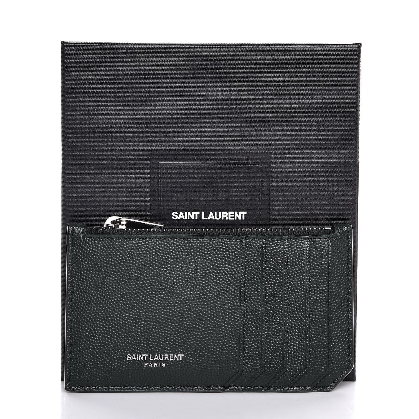 Grained Calfskin 5 Fragments Zip Pouch Card Holder New Vert Fonce