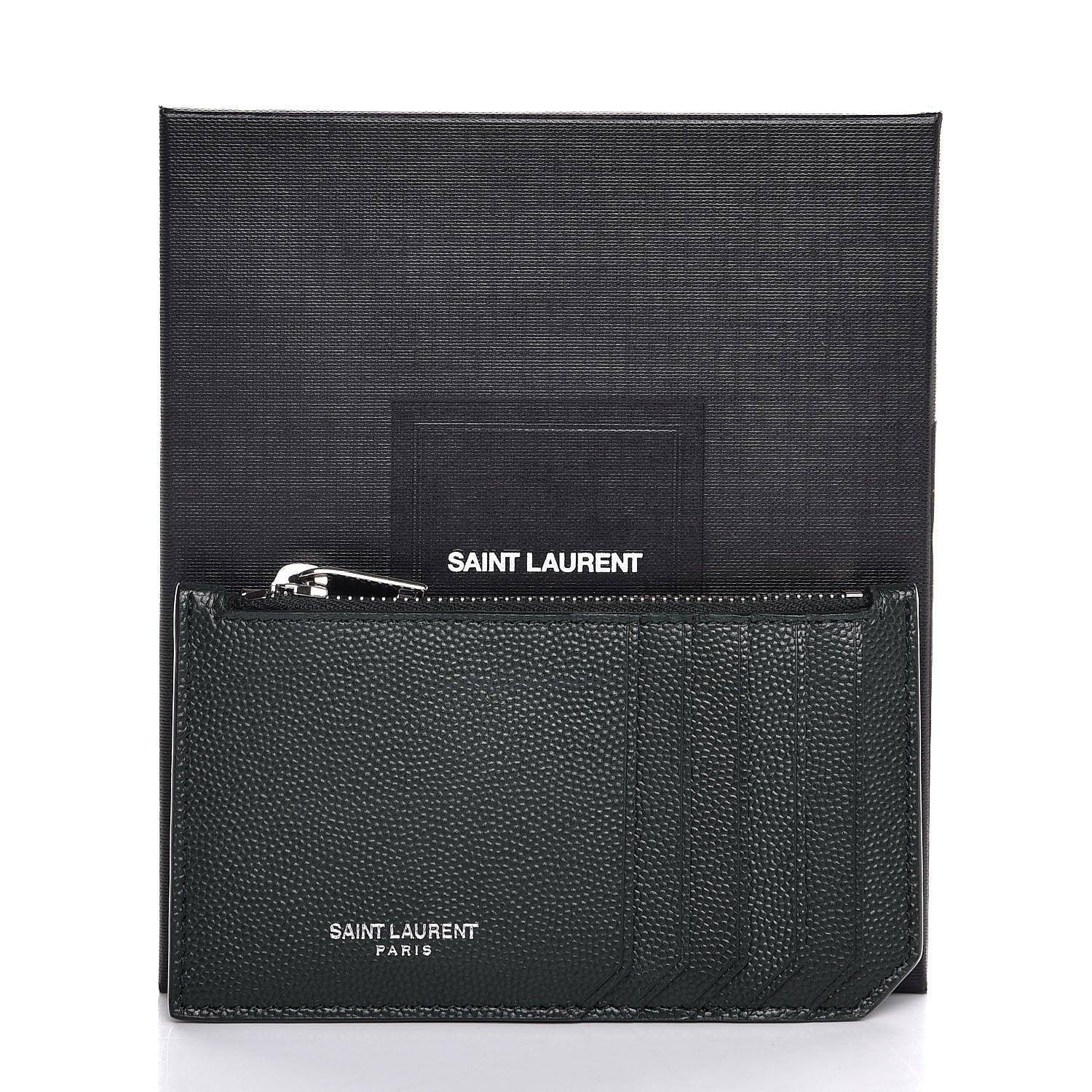 Saint Laurent Grained Calfskin 5 Fragments Zip Pouch Card Holder New Vert Fonce 8 of 8