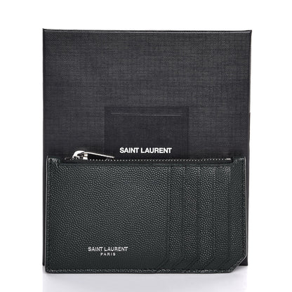 Saint Laurent Grained Calfskin 5 Fragments Zip Pouch Card Holder New Vert Fonce 8 of 8