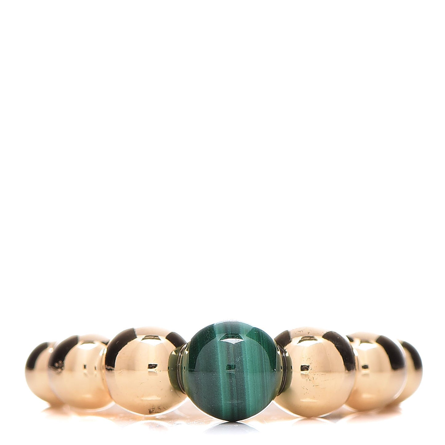 18K Yellow Gold Malachite Perlee Couleurs Ring 52 6