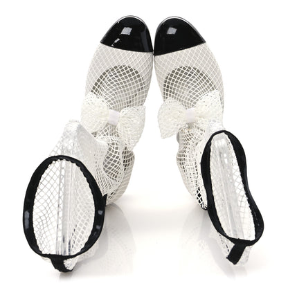Chanel Mesh Kid Suede Patent Mary Jane Short Boots 39 White Black 2 of 13