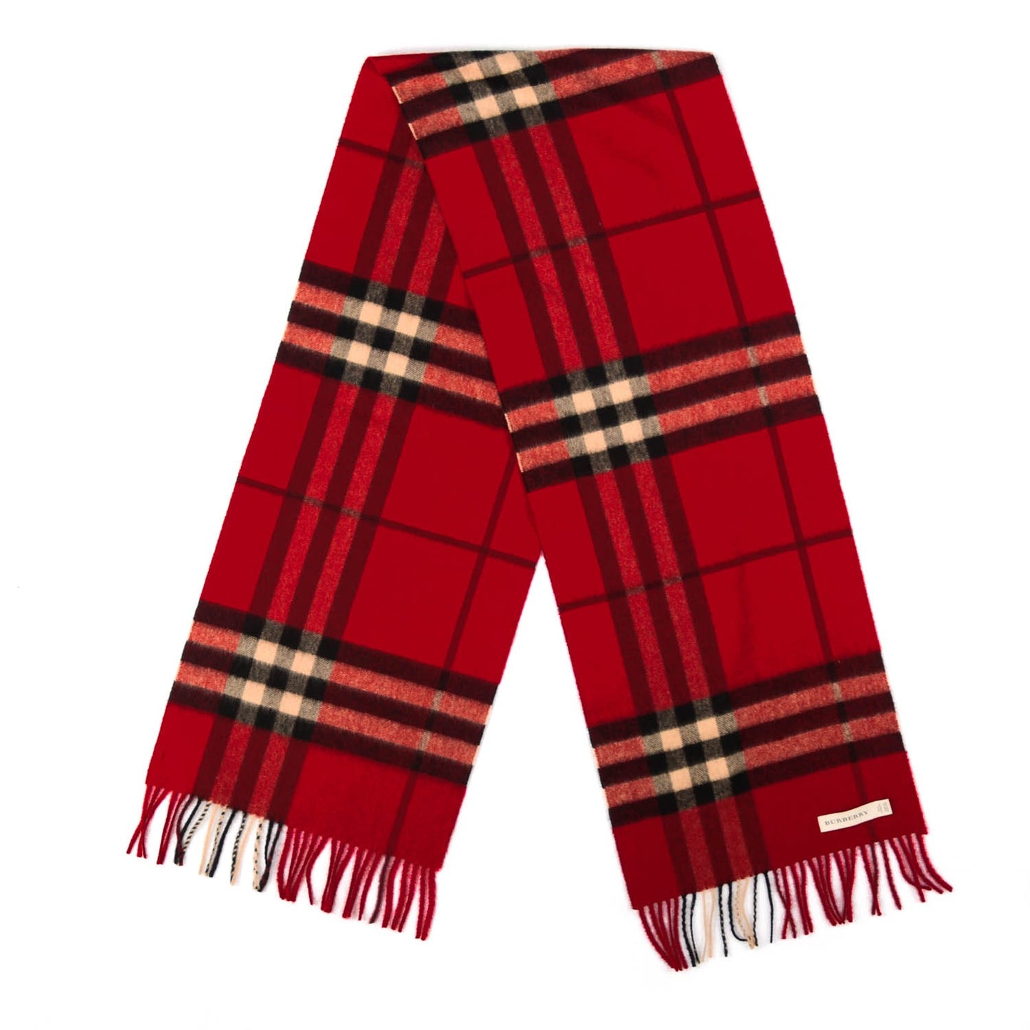 Cashmere Giant Heritage Check Fringe Scarf Red